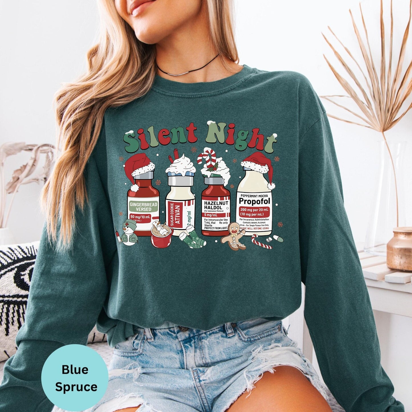 Comfort Colors® Silent Night Christmas Long Sleeve T-Shirt, Funny Nurse Christmas, Medical Holiday Shirt