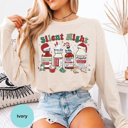 Comfort Colors® nurse Silent Night Christmas long sleeve T-shirt in Ivory
