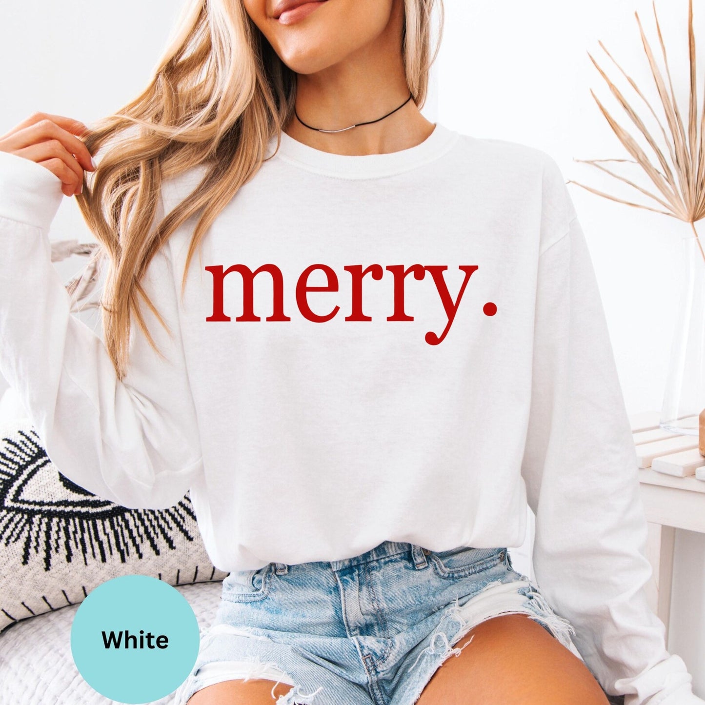 Comfort Colors® merry typography long sleeve T-shirt in White
