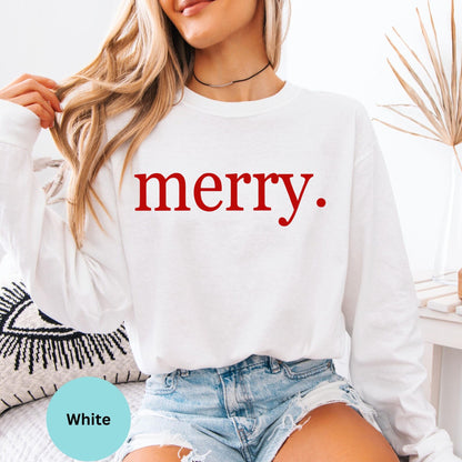 Comfort Colors® merry typography long sleeve T-shirt in White
