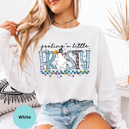 Comfort Colors® Feeling A Little Frosty typography long sleeve T-shirt in White
