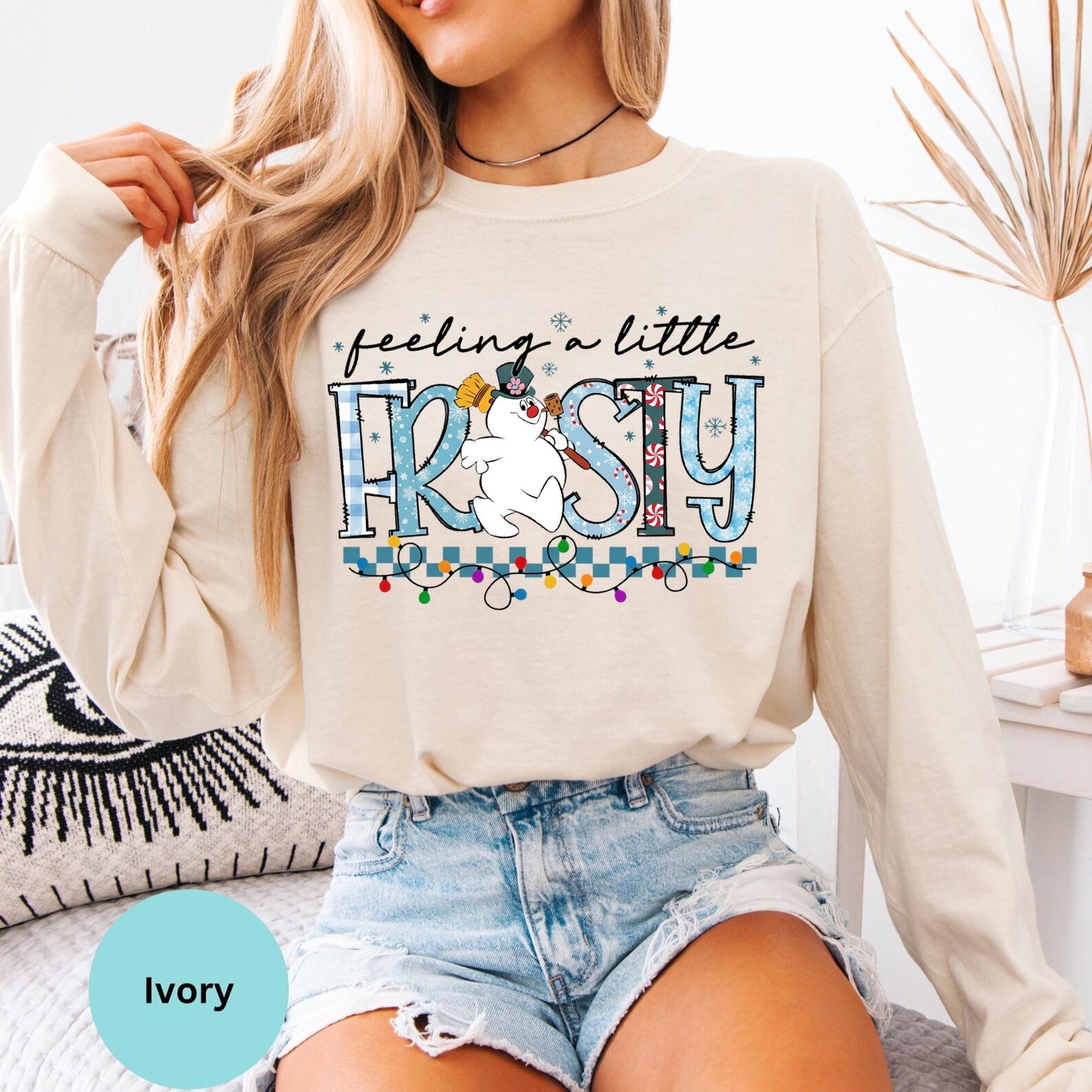 Comfort Colors® Feeling A Little Frosty typography long sleeve T-shirt in Ivory
