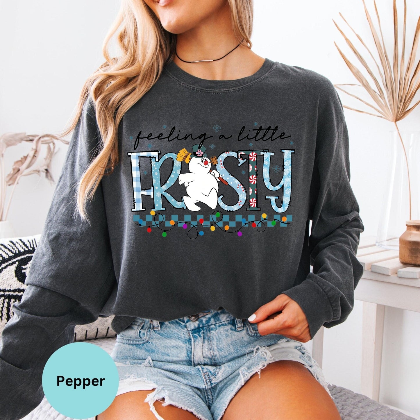 Comfort Colors® Feeling A Little Frosty typography long sleeve T-shirt in Pepper
