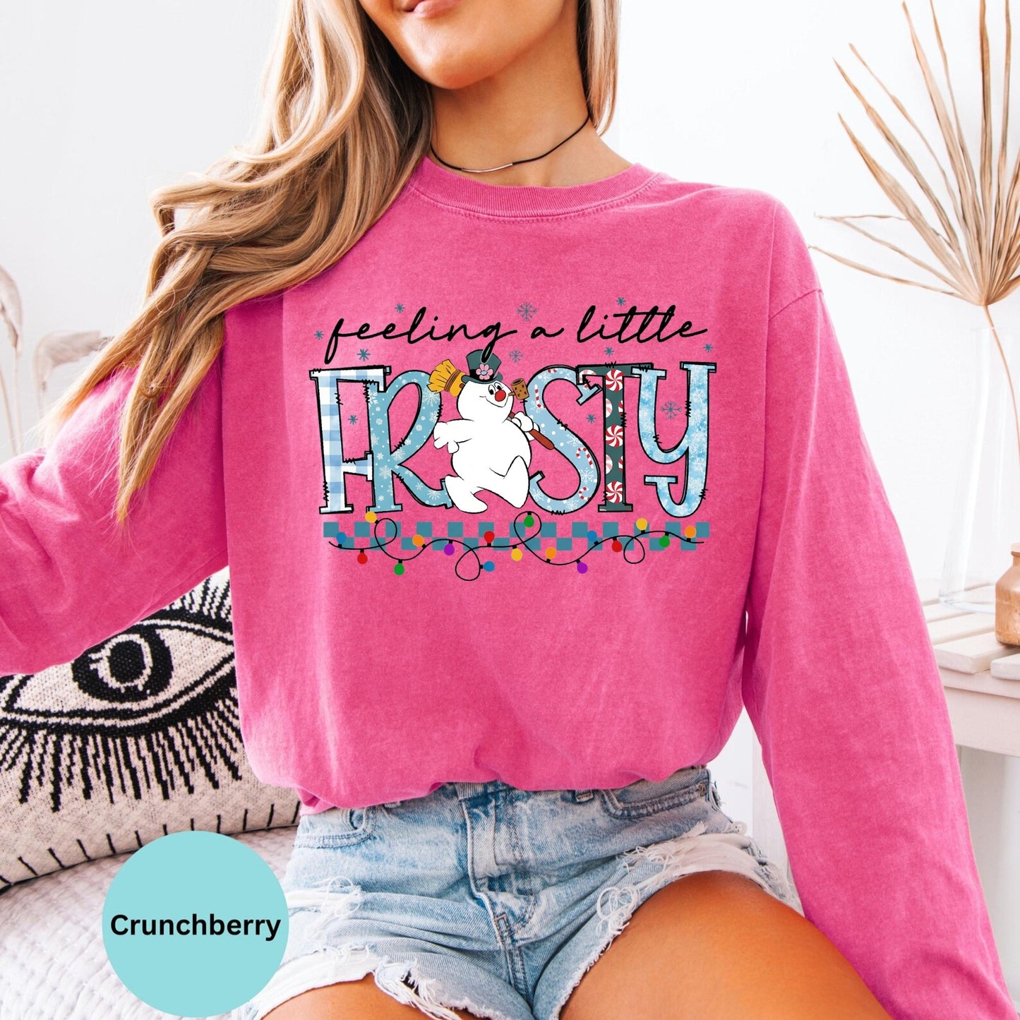 Comfort Colors® Feeling A Little Frosty typography long sleeve T-shirt in Crunchberry
