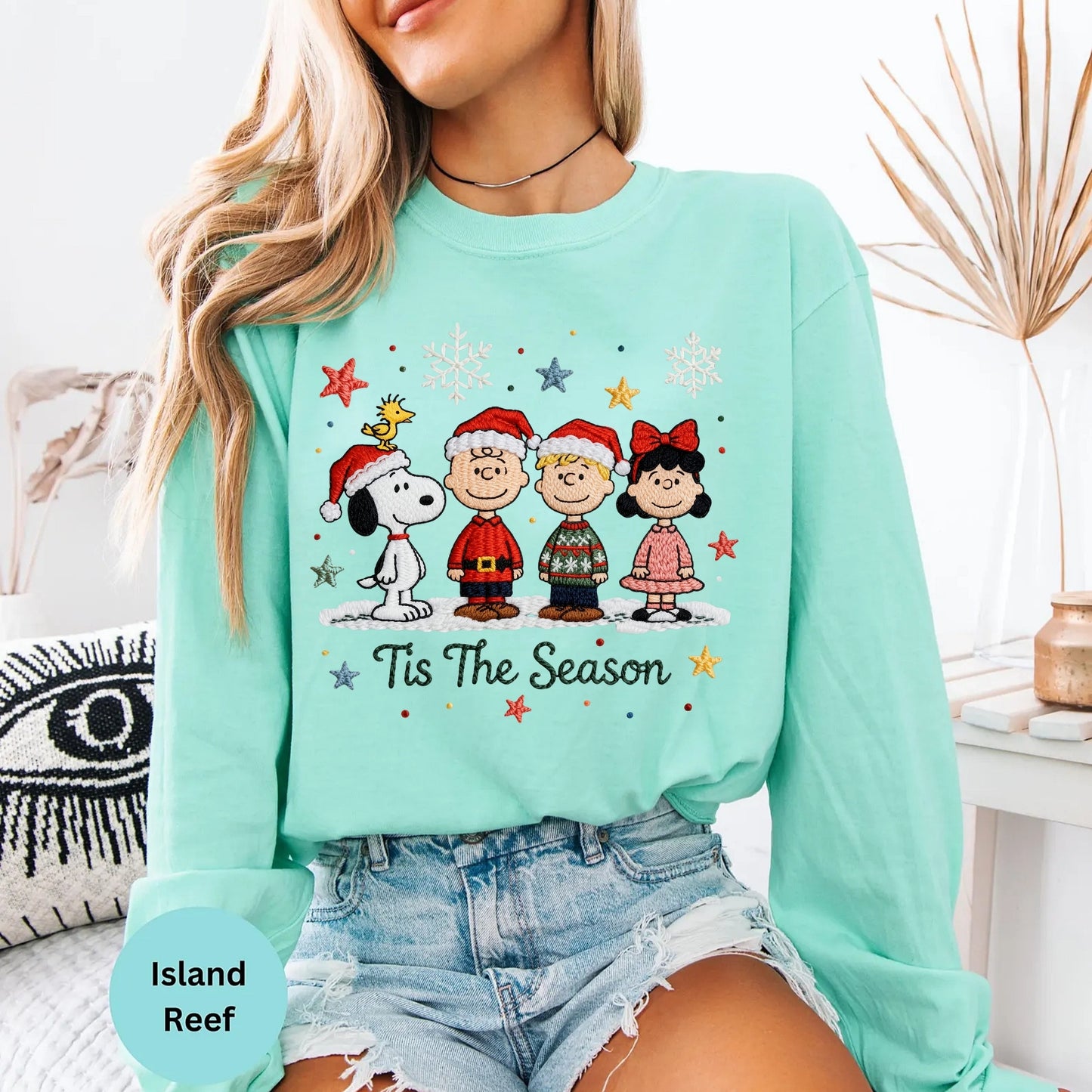 Comfort Colors® Tis The Season Long Sleeve T-Shirt, Christmas Snoopy and Friends Top, Xmas Peanuts Shirt, Holiday Gift Tee