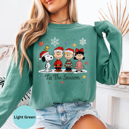 Comfort Colors® Tis The Season long sleeve T-shirt in green with cheerful Christmas dog artwork
