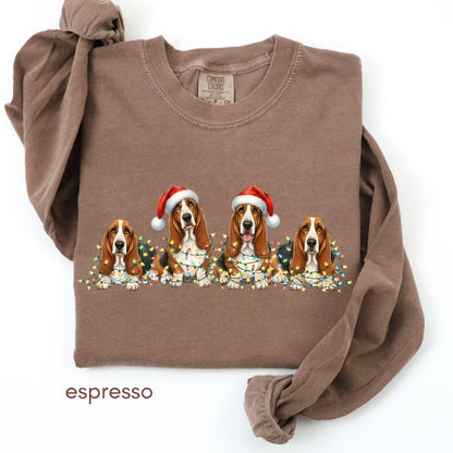 Espresso long sleeve with Christmas dog trio graphic