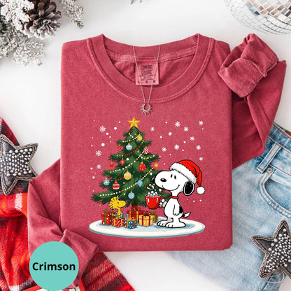 Crimson long sleeve with Snoopy Christmas tree graphic