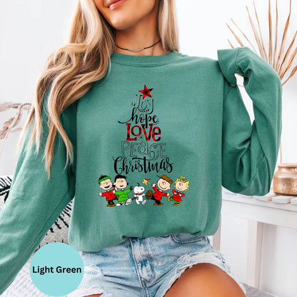Comfort Colors® Funny Snoopy Christmas Long Sleeve T-Shirt, Peanuts Charlie Brown Xmas Tree Shirt