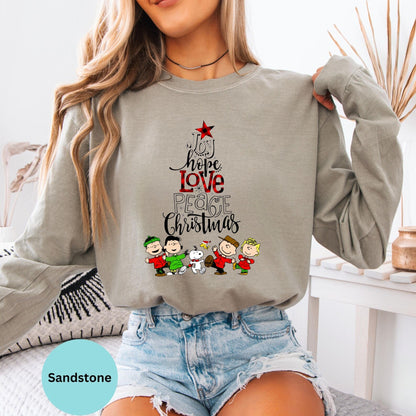 Comfort Colors® Funny Snoopy Christmas Long Sleeve T-Shirt, Peanuts Charlie Brown Xmas Tree Shirt