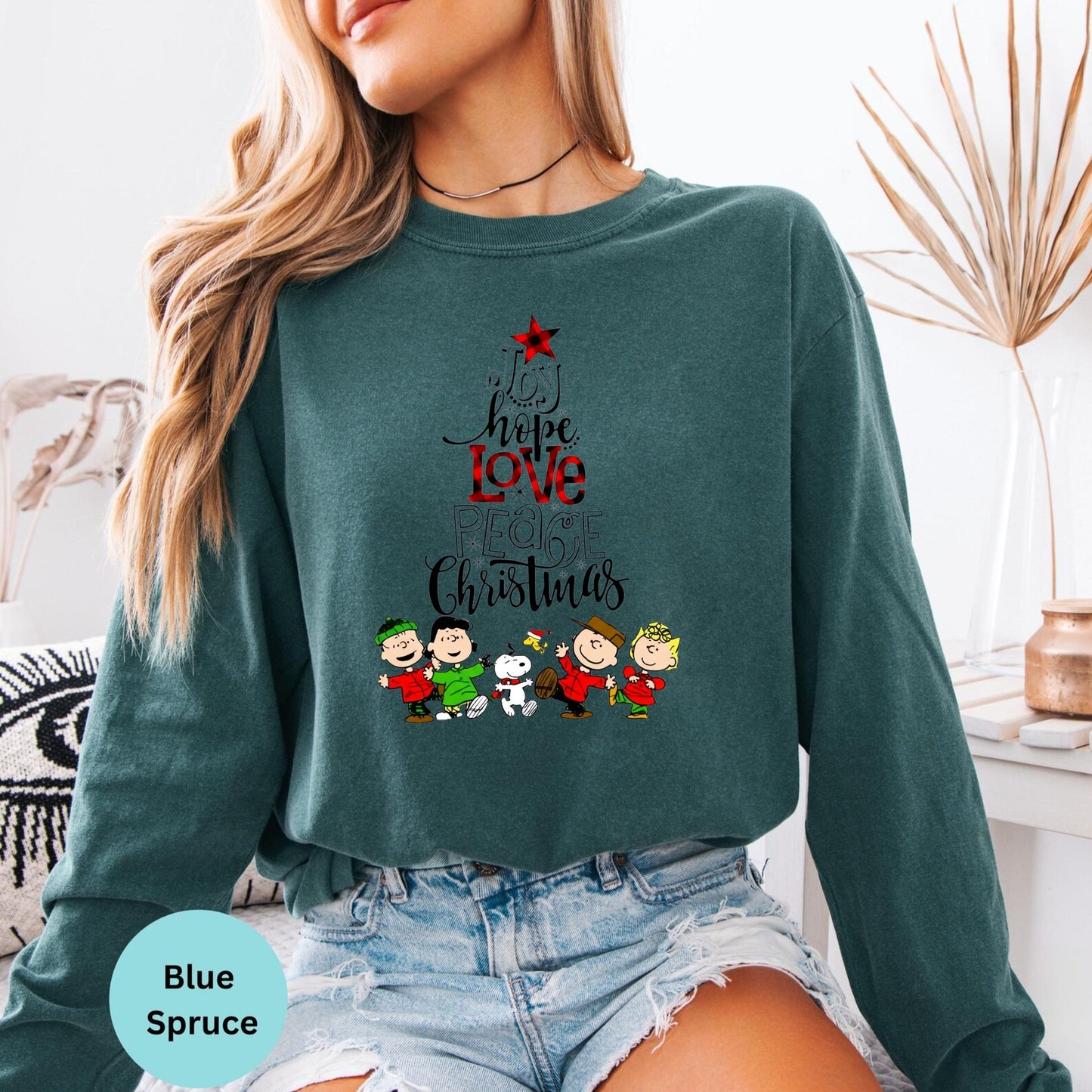 Comfort Colors® Funny Snoopy Christmas Long Sleeve T-Shirt, Peanuts Charlie Brown Xmas Tree Shirt