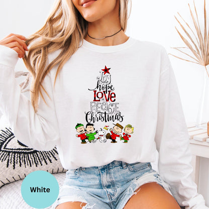 Comfort Colors® Funny Snoopy Christmas Long Sleeve T-Shirt, Peanuts Charlie Brown Xmas Tree Shirt