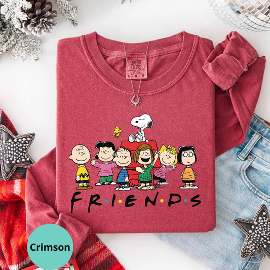 Crimson long sleeve with Snoopy Friends Christmas cartoon graphic