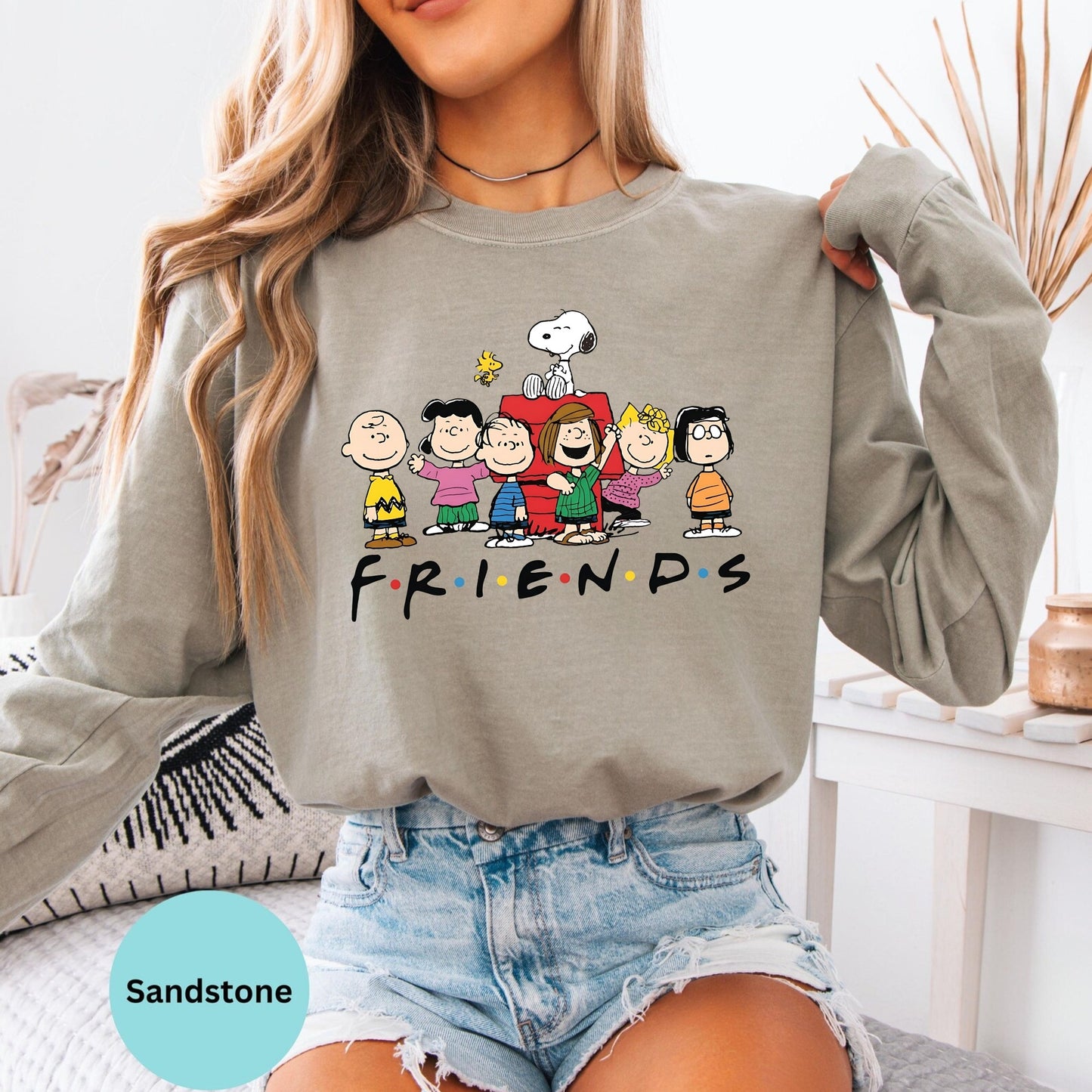 Comfort Colors® Snoopy Friends Christmas Long Sleeve T-Shirt, Peanuts Holiday Cartoon Group Festive Shirt