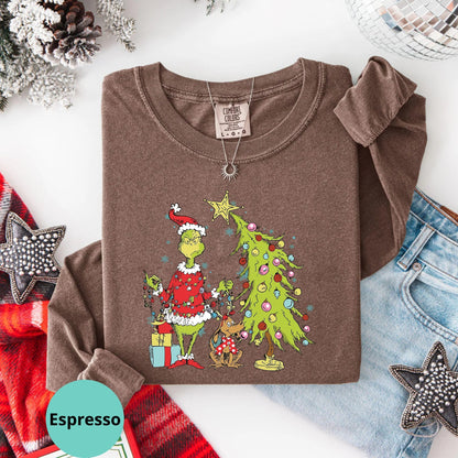 Comfort Colors® Grinch Christmas Tree Grinchy Long Sleeve T-Shirt, Whimsical Grinchmas Holiday Gift Shirt
