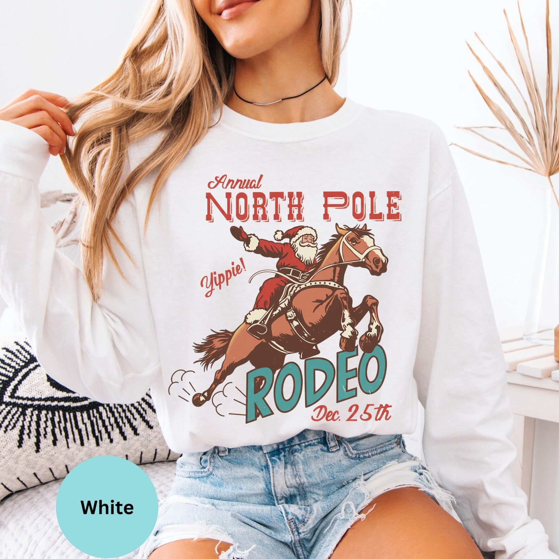 Comfort Colors® Retro Western Christmas Cowboy Santa long sleeve shirt in White
