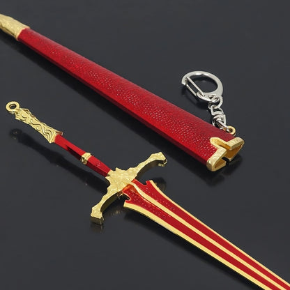 Mini medieval greatsword replica angled display view on black background