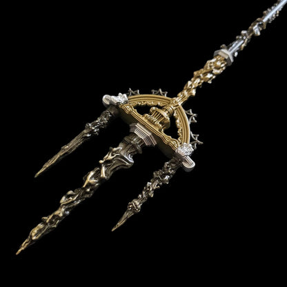 Angled view of Mohgwyn's Sacred Spear metal display prop