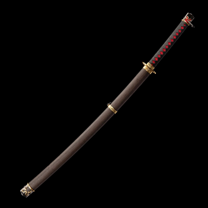 Full-length dark steel katana with traditional hand-forged blade.