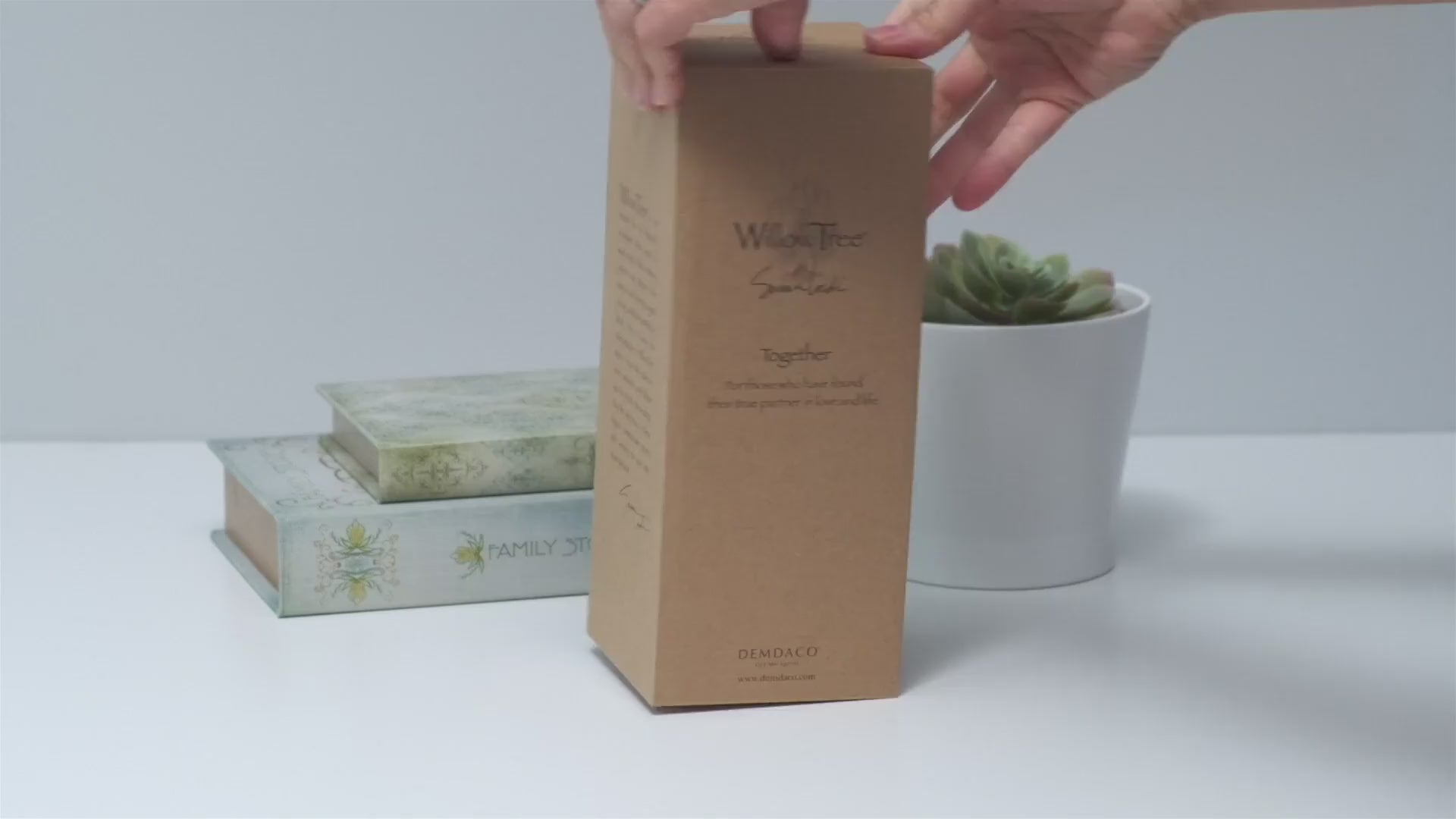 unboxing willow tree together sculpted hand-painted figurine showing original packaging
