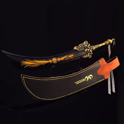 Greatsword of Radahn game keychain replica with sheath, dark background display
