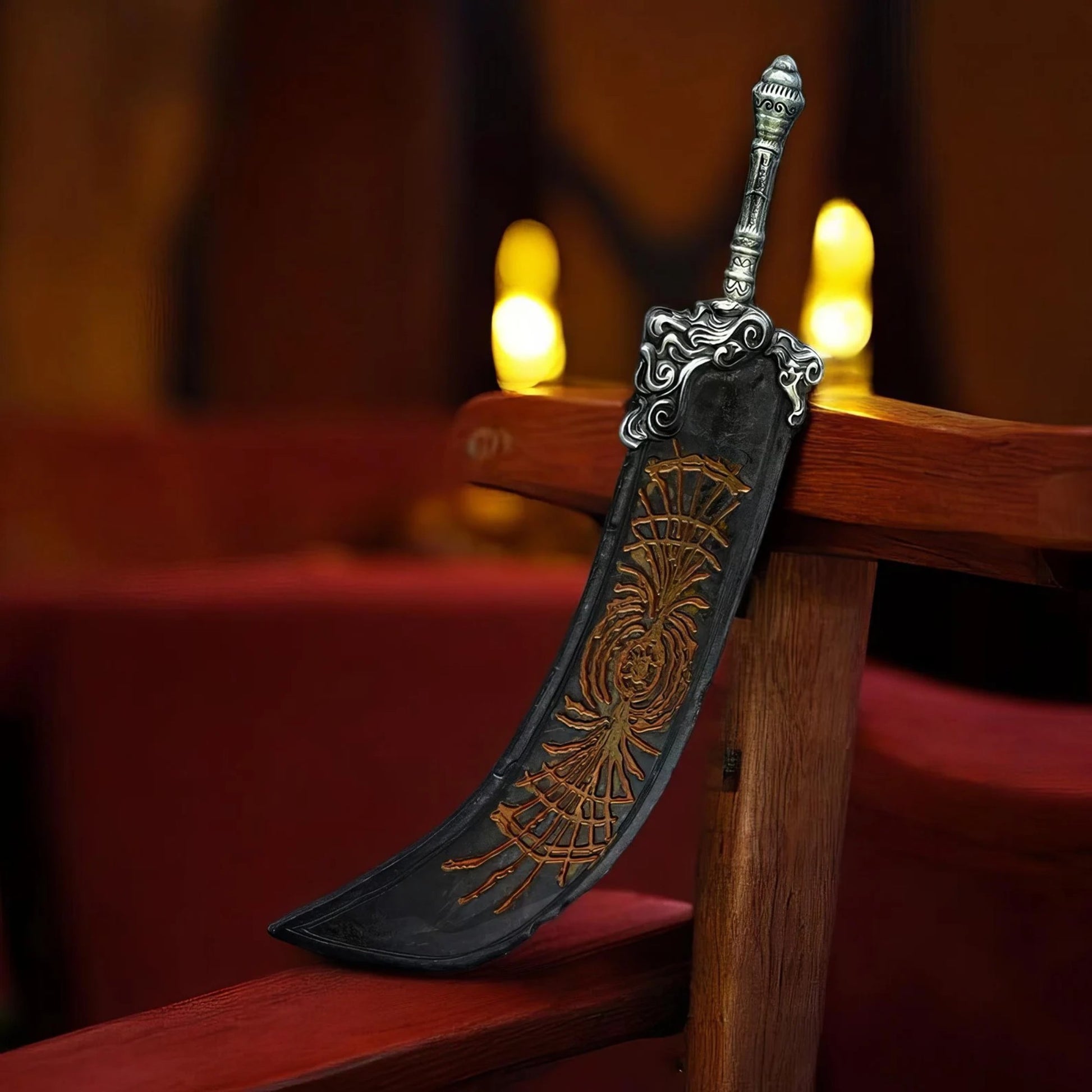 Greatsword of Radahn game keychain replica with black and gold design
