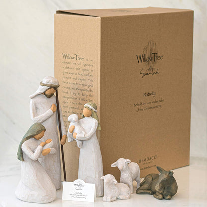 Willow Tree Nativity figurine set with packaging on a white background